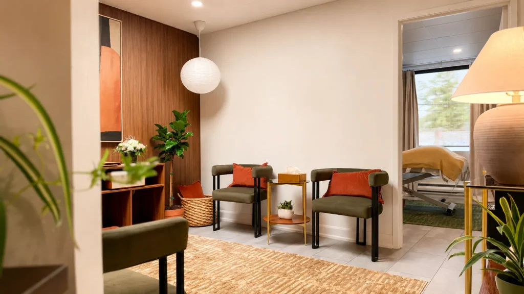 Waiting lounge at Myocare RMT Wellness Leaside