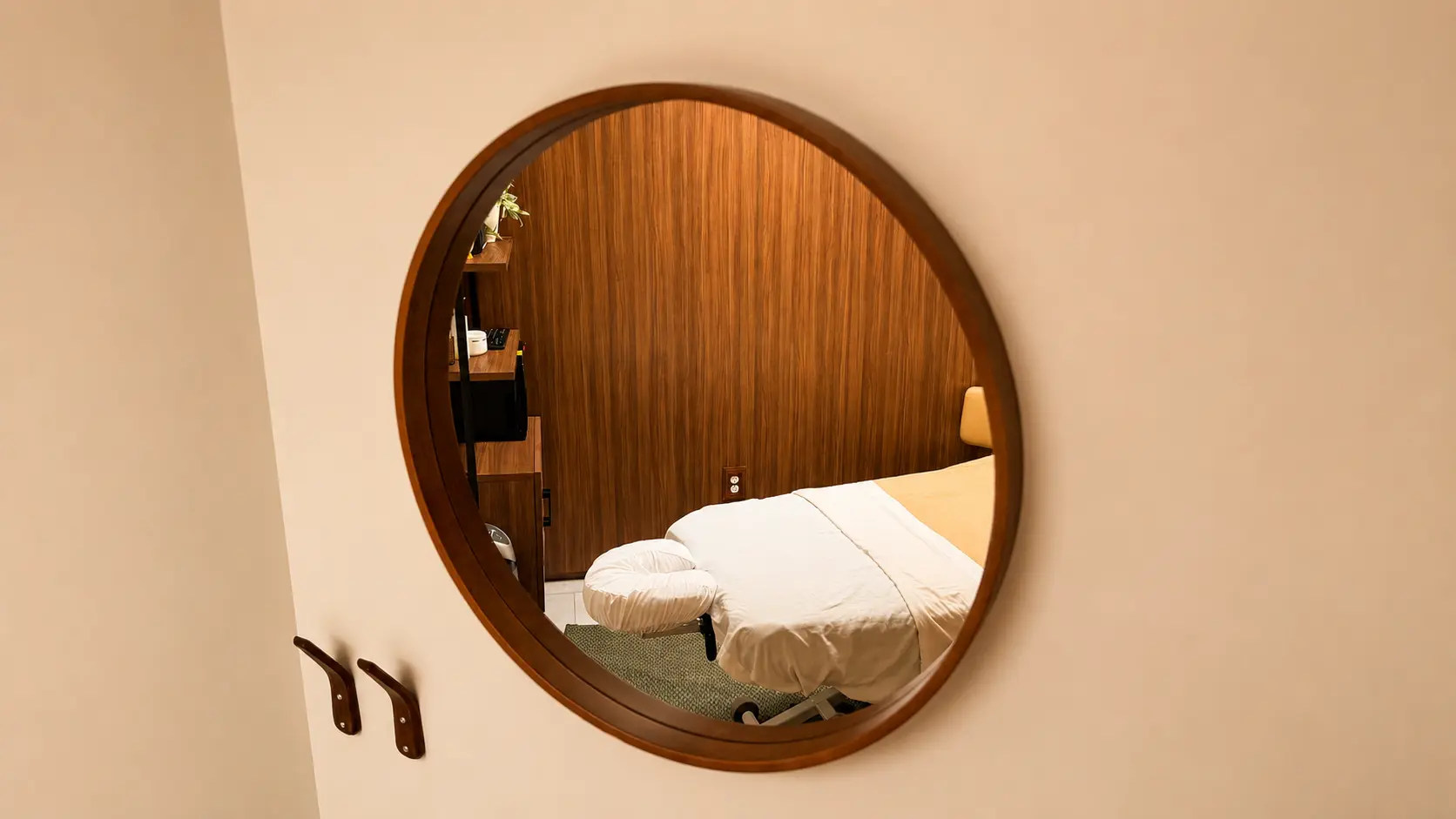 Mirror view of treatment room 2 at Myocare RMT Wellness Leaside